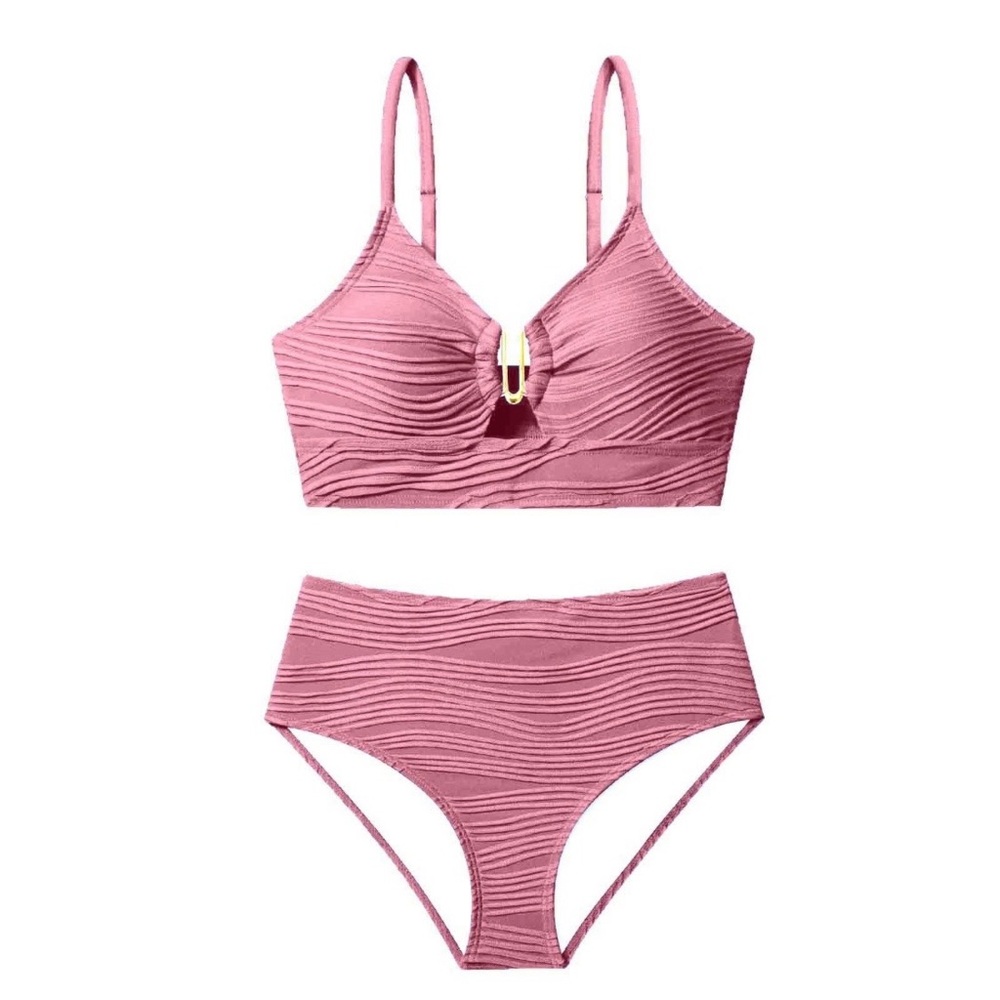 NEW Women's High Waist Textured Two Piece Bikini Size L #26061